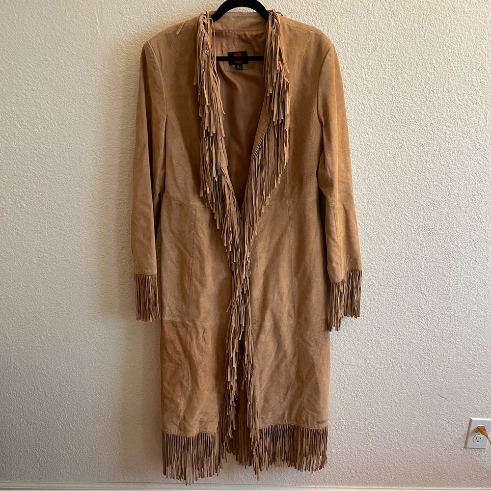 Vintage Gallery Beige Suede Fringe Leather Coat